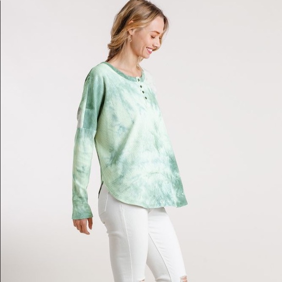 NEW Tie Dye Ribbed Button Front Long Sleeve Top - Picture 3 of 3
